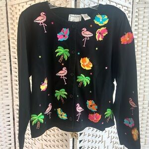 Michael Simon Black and Pink Tropical Cardigan